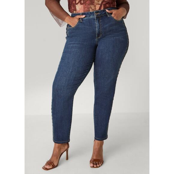 NWT! Ashley Stewart Mid Rise Button Zip Pleated Skinny Jeans Denim Plus Size: 16 - Picture 2 of 6